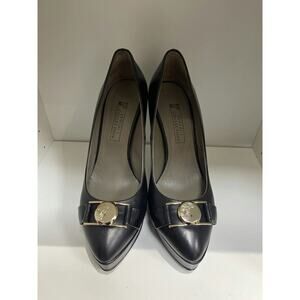 Versace Collection Black Leather Platform Pumps with Medusa Medallion Size 37